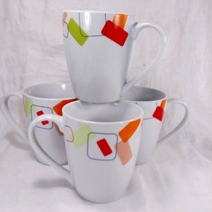 Corsica Home Culver Set of 4 MUGS White with Various Color Rectangles 12 oz Cup